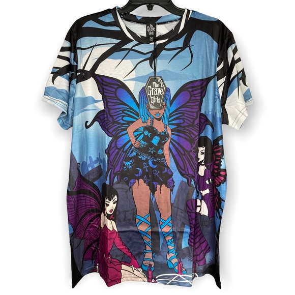 The Grave Girls Casting Mischief M Medium Oversized Graphic Tee Graveyard - Picture 2 of 4